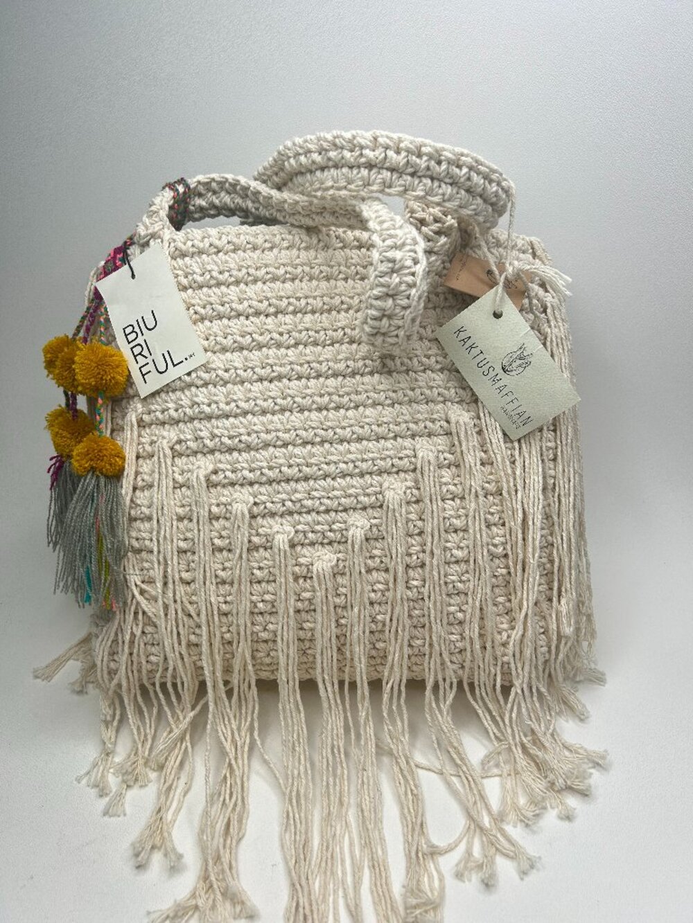 KAKTUSMAFFIAN Handmade Cotton Crocheted Tote Natural Mexico w/Bui Ri Ful Hangtag